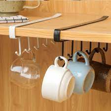 Each rack provides 7 hooks for a total of 21 hooks for hanging coffee mugs, collectible cups, utensils, aprons, dish towels, and much more. Kitchen 6 Hooks Coffee Cup Mug Holder Under Cabinet Iron Hanging Hooks Rack For Closet Walmart Com Walmart Com