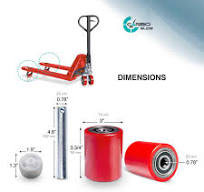 Pallet Jack/Truck Load Wheels Full Set with Axles and Entry Exit Roller 3"  x 3.75" with Bearings ID 20mm Poly Tread Red