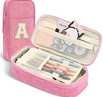 Estuche para lápices, bolígrafos, útiles escolares, material de oficina,  grande, con inicial y cremallera, bonito, estético, para niños,  adolescentes, ...