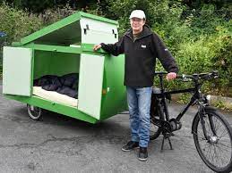 jurgen burkholz is with a homemade sleeping trailer on the bike and fahrrad wohnwagen fahrrad anhanger fahrrad