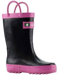 oaki kids waterproof rubber rain boots with easy on handles