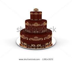 Chocolate Cake On Three Floors With Gold Ornaments On It Isolated On White Background By Ivana Sel Via Shutterstock Chocolate Cake Cake Christmas Cake