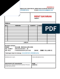 Rekod dalam buku kedatangan pelajar/ daftar resit/ kutipan dalam penyata kutipan. Contoh Buku Resit Kosong