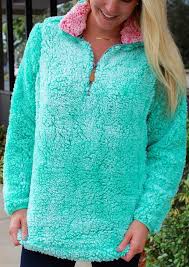 simply southern womens sherpa pullover in seaglass green medium