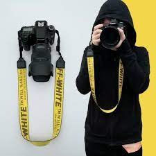 Off White Yellow Industrial Belt Supreme Neoprene Neck Strap For Canon Nikon Clothing Shoes Accessories Men S Camera Neck Strap White Camera Camera Strap