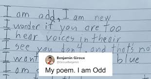 Autistic Boy Writes Moving Poem About How Odd He Is For A School Assignment Leaves Teacher In Tears Poems Touching Words Autistic Students