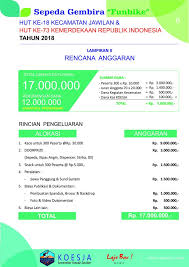 Pembenahan lapangan serta penambahan fasilitas olahraga. Proposal Sepeda Gembira Funbike Hut Ke 18 Kecamatan Jawilan Hut Ke 73 Kemerdekaan Republik Indonesia Tahun 2018 Koesja