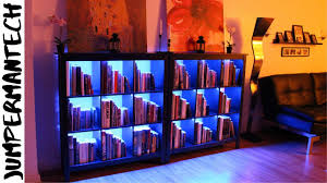How To Install Led Strip Lights Under Bookshelf Led Bookshelf Lighting Diy Youtube