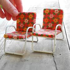 Retro Miniature Garden Chairs 1950s Style Authentic Antique Etsy Handmade Cushions Antique Dollhouse Dollhouse Miniatures