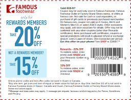 Famous Foot Wear Only For Reward Member Take 20 Off Not A Reward Member Take 15 Off To Redeem Online Rewa Famous Footwear Clothing Coupons Printable Coupons