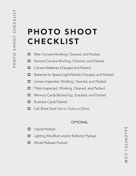 Photo Shoot Checklist Photo Shoot Basics Photoshoot Photo Checklist