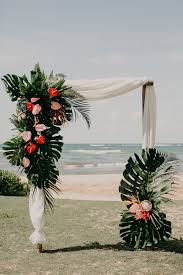 Tropical Bliss Lush Beachfront Wedding At A Palm Farm Estate In Hawaii Green Wedding Shoes Tropical Wedding Decor Beachfront Weddings Wedding Ceremony Arch