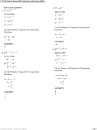 7 2 Solving Exponential Equations And Inequalities Solve Each Equation X 27 2x 4 Solution Pdf Free Download