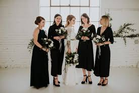 Minimalist Bohemian Montreal Wedding At Studio Eloi Junebug Weddings Bridesmaid Dresses Boho Black Bridesmaid Dress Mismatched Winter Bridesmaid Dresses