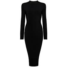Long Sleeve High Neck Midi Bandage Dress Black 182 Liked On Polyvore Featuring Women Long Sleeve Dress Long Sleeve Bandage Dress Long Sleeve Bodycon Dress