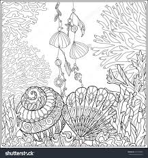 Coral Reef Collection Corals Fish And Sea Shells On Bottom Composition Vector Illustration Coloring Coloring Books Coloring Pages Anti Stress Coloring Book