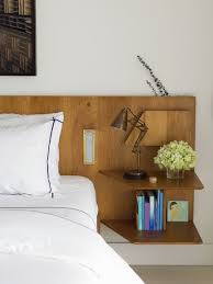 Custom Finish Headboard With Shelves Stylish Bedside Tables Floating Shelves Living Room