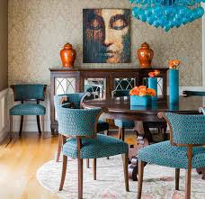 Designer tiffany brooks added bold art and geometric drapes to. How To Get A Blue And Orange Dining Room Home Design Lover