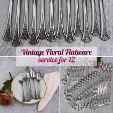 Consider strasbourg a gateway pattern: Vintage Stainless Flatware Set Large Service For 12 Floral Pattern Silverware Set Excellent Condition Classic Flatware Wedding Gift