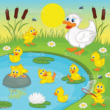 Ducklings With Mother Duck Playing In Lake Vector Illustration Eps In 2020 Art Drawings For Kids Animal Art Projects Disney Art Drawings
