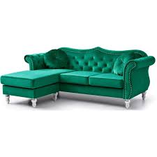 This vintage style teal velvet chaise features attractive deep buttoning, pretty curved shape and comes with a matching velvet bolster. Glory Furniture Hollywood Velvet Sofa Chaise In Green G0662b Sc