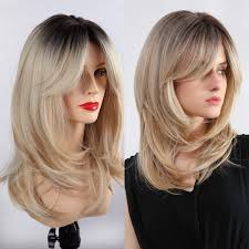 All you have to do is choose a dye that's the same color as your roots and apply it with a dye brush. Amazon Com Ombre Blonde Wig With Bangs Synthetic Long Wavy Wigs For Women Brown Roots Blonde Hair Beauty