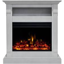 The emerson grand electric fireplace is a stately option from real flame and includes quality features like a hardwood veneer mantel and a heater capable of producing up to 5,000 btu. Cambridge Sienna 34 In Electric Fireplace Heater In White With Mantel Enhanced Log Display And Remote Control Cam3437 1whtlg3 The Home Depot