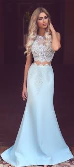 Elegant Two Piece Light Lace Prom Dress Bodycon Mermiad 2 Piece Party Dress Wuth Lace Homecomingdre Light Blue Prom Dress Prom Dresses Blue Prom Dresses Lace
