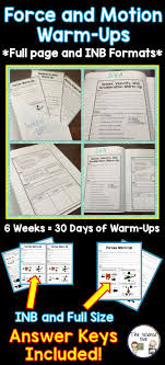 Force And Motion Warm Ups Bell Ringers Distance Learning Compatible Force And Motion Middle School Science Activities Interactive Science Notebook