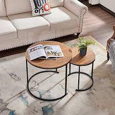Amazon Com Mxfurhawa Round Nesting Coffee Set Of 2 Stacking Living Room Accent Side Tables With An Indu In 2021 Accent Side Table Living Room Accents Industrial Wood