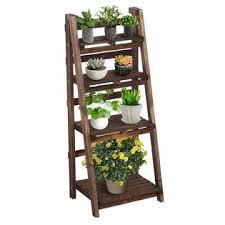 Wooden ladder shelf for plants. Yaheetech 4 Tier Foldable Plant Flower Stand Shelf Rack Vintage Wood Ladder Shelf