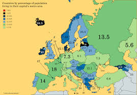 Europe By Percentage Of Population Situated In Capital S Metro Area Oc 4592 X 3196 Europe Map Map Europe