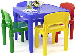 Maybe you would like to learn more about one of these? Amazon Com Humble Crew Blue Primary Kids Lightweight Plastic Table 4 Chairs Set Square Furniture Decor