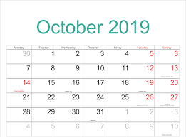 October 2019 Calendar With Holidays Template Holiday Calendar Calendar Template October Calendar