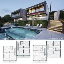 Moderne Doppelhaus Villa Am Hang Mit Pool Flachdach Bauen Grundriss Doppelhaushalfte Versetzt Flachdach Haus Aussendesign Haus