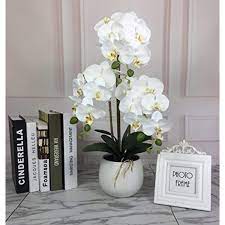 Tall Artificial Flowers With Vase Realistic Silk Orchid In Ceramic Pot Three Stems L Artificial Flower Arrangements Large Artificial Flowers Artificial Flowers