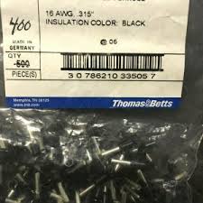 The company provides electrical connectors, hvac equipment, and transmission towers to the commercial construction, industrial, and utility markets through more than 6,000 distributor locations and wholesalers in north america. Thomas Betts F2031 Blk Insulated 16 Awg 315 400 Pcs Bag Ferrule Notscrap Com