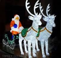 Giant Lighted Moose Outdoor Decoration Xmas 3d Deer Santa Claus Horse Motif  Light Reindeer Cart Santa Sledge with Reindeer White