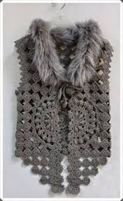 Tig Isi Yakasi Kurklu Bayan Yelek Modeli Crochet Collar Crochet Bolero Pattern Crochet