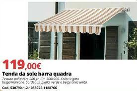 Tenda da sole a caduta, modello 7000, con braccetti da fissare alla ringhiera e cassonetto di protezione in alluminio preverniciato. Tende Da Sole A Caduta Brico