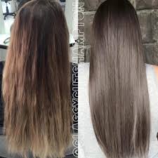 We Did Another Full Color Lift To Remove All Warm Undertones Then Toned Her Down To A Flawless Smokey Grey Brown Ladies Hair Styles Dyed Hair Hair Color Dark