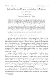 Pdf Lockean Theories Of Property Justifications For Unilateral Appropriation