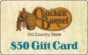 And may be applied toward the purchase of goods or services at any cracker barrel old country store® location, online at crackerbarreltogo.com, or in the cracker barrel old country store® app. Gift Card 50 Gift Card Cracker Barrel United States Of America Cracker Barrel Col Us Cbarrel 012 Sv0600588