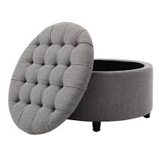 This wide ottoman features a construction of solid hardwood with select wood veneers. Eluxury Round Storage Ottoman Grey Target