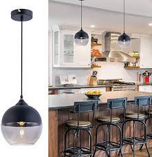 Bewamf Modern Mini Pendant Lighting With Matte Black And Grey Glass Shade Adjustable Ediso Hanging Light Fixtures Kitchen Lighting Fixtures Glass Light Fixture