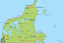 Auf der linken seite sieht man jütland, in der mitte liegt die insel fünen, Jylland