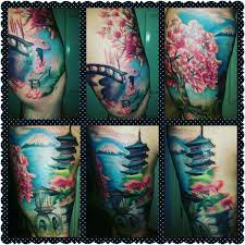 Japanese Garden Thigh Tattoo Japanese Tattoo Thigh Tattoo Garden Tattoos