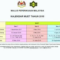 Untuk makluman menerusi portal daripada majlis peperiksaan malaysia (mpm), pendaftaran muet sesi 1 2020 akan dibuka pada 14 november 2019 sehingga 9 januari 2020. Kalendar Peperiksaan Muet 2018
