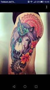 Einhorntattoo Animal Mandala Tattoo Thigh Tattoos Women Tattoos