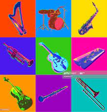 Think of rock/pop music, and chances are you picture a guitar, electric bass, drums and maybe a keyboard or a wind instrument like a flute or saxophone. Posterised Or Pop Art Styled Jazz Musical Instruments Pop Art Musicals Musical Instruments